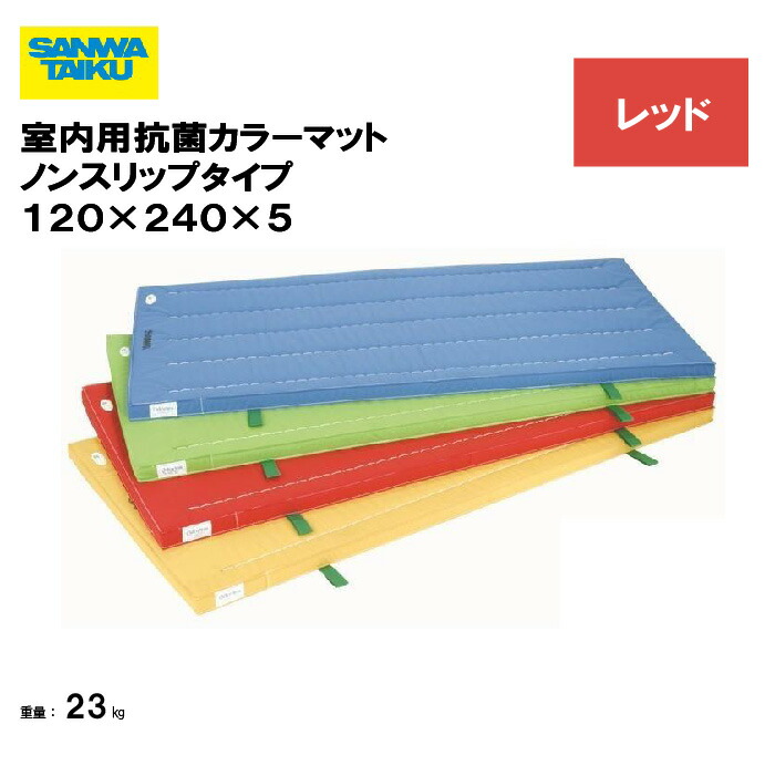 サンワタイイク 体操マット 教育用マット 体操 授業 学校 幼稚園 保育園 施設 三和体育 SANWA TAIKU 室内用抗菌カラーマットノンスリップタイプ　１２０×２４０×５ レッド S-9862