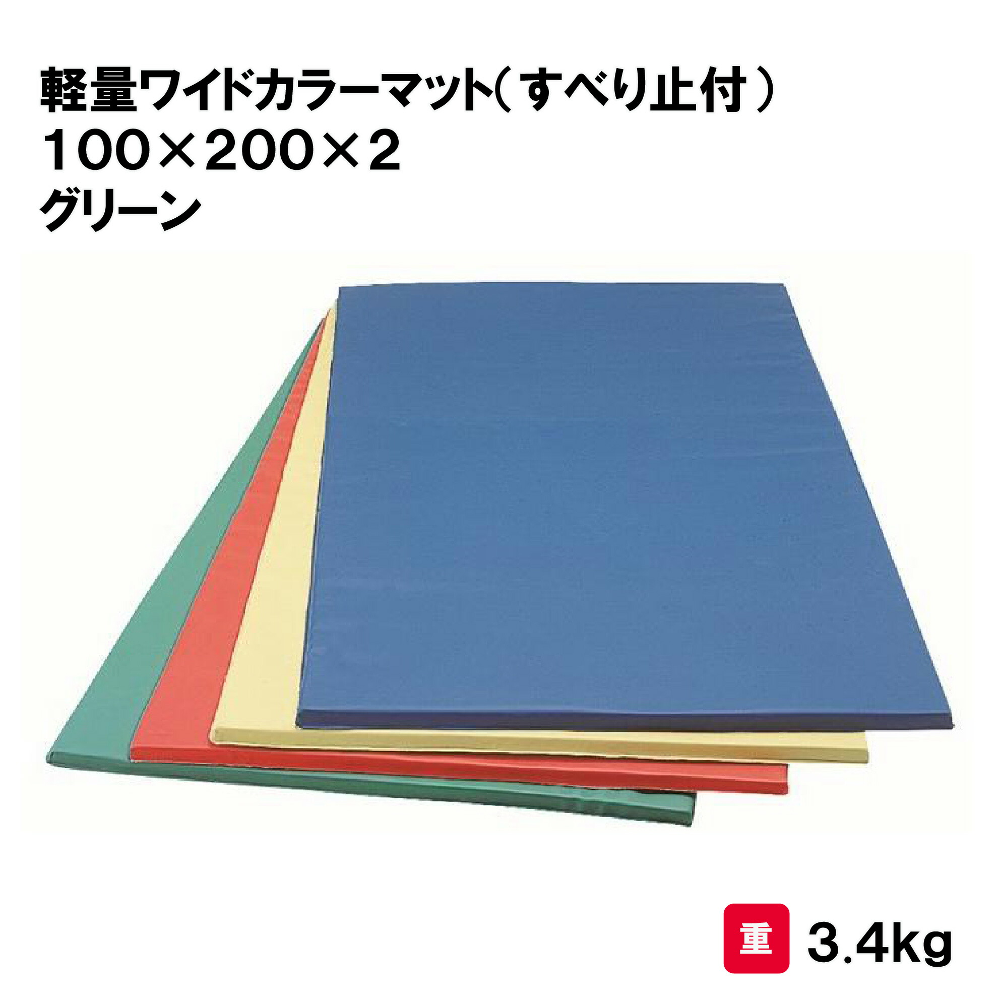 サンワタイイク マット カラーマット 体操 学校 幼稚園 保育園 施設 授業 三和体育 SANWA TAIKU 軽量ワイドカラーマット(すべり止付) 100×200×2 グリーン S-8664|喜共屋ギルド