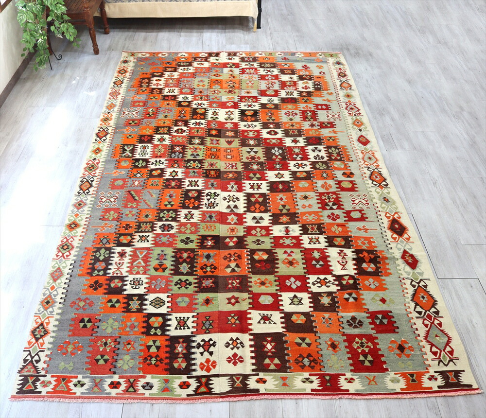 【15%OFFクーポン対象】オールドキリム アフィヨン/チフカナット352×210cm 大きな3つのメダリオン