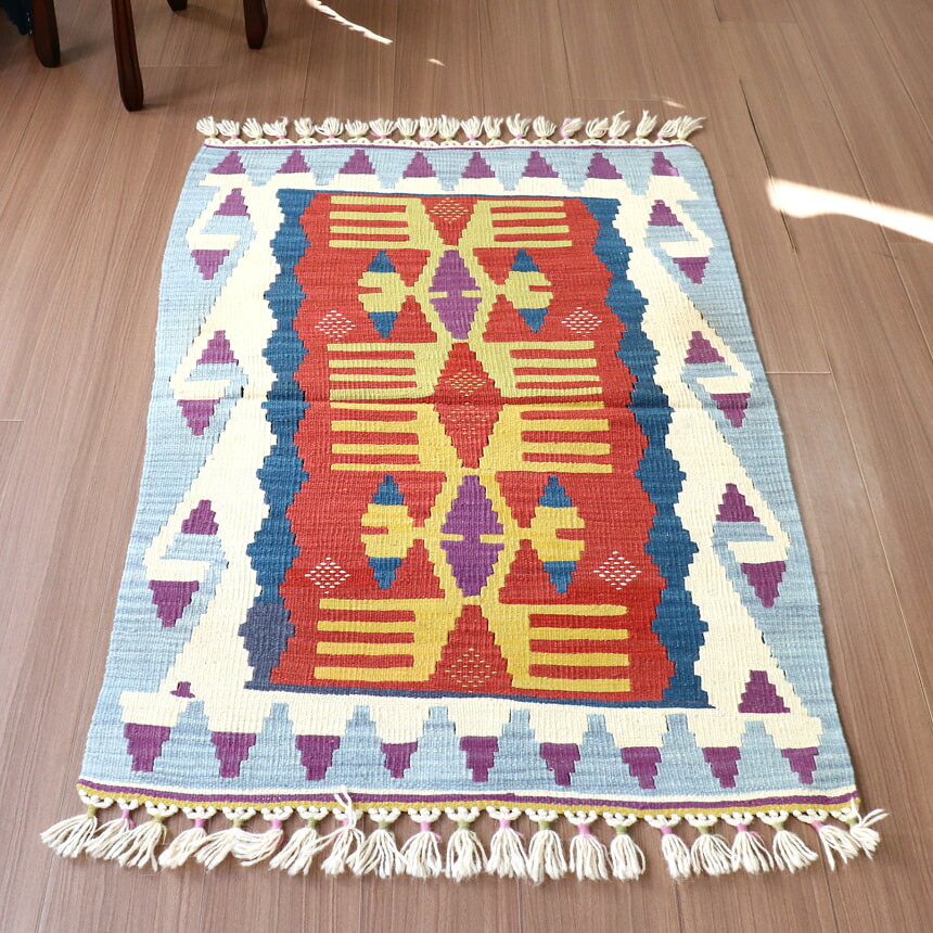 【15%OFFクーポン対象】カイセリキリム　トルコ 手織りキリム 122×83cm チェイレキサイズ