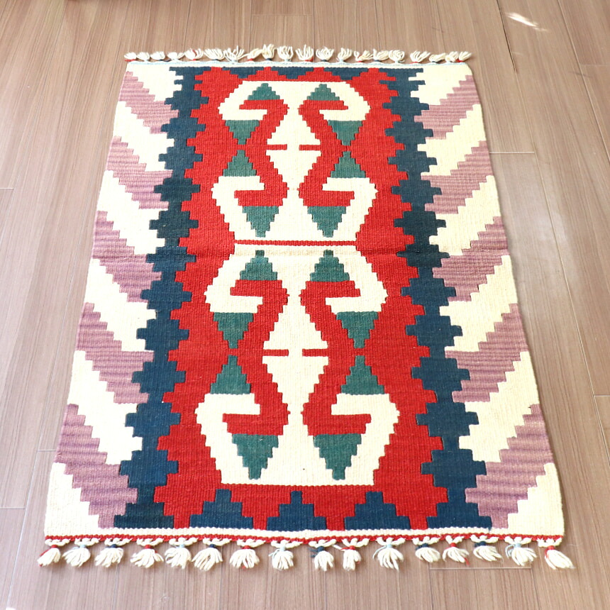 【15%OFFクーポン対象】カイセリキリム　トルコ 手織りキリム 116×78cm チェイレキサイズ