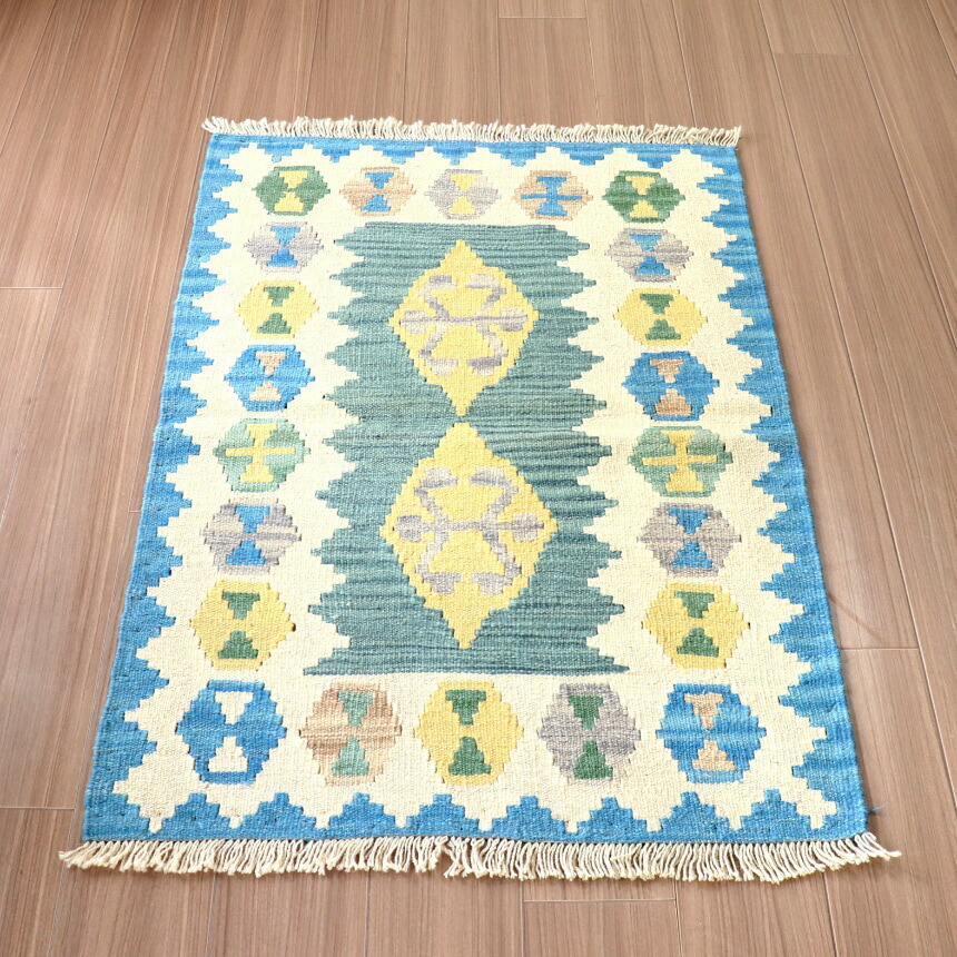 【15%OFFクーポン対象】カシュカイキリム イラン 手織り 幾何学モチーフ　玄関マット 19,008円
