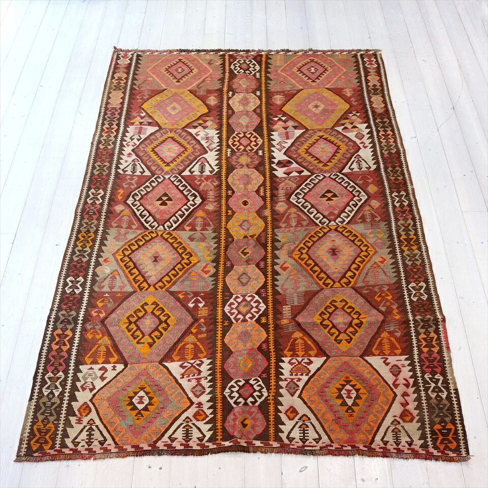 【15%OFFクーポン対象】オールドキリム カルス 223x140cm 連なるひし形のモチーフ