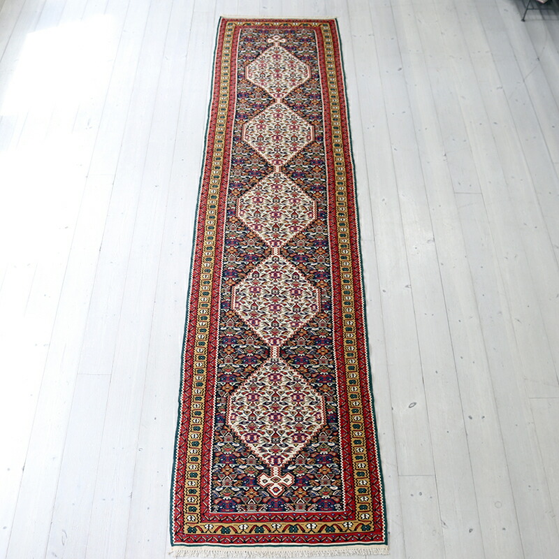 【15%OFFクーポン対象】草木染めのセネキリム258×61cm ランナー 花束のモチーフ/5つの六角形