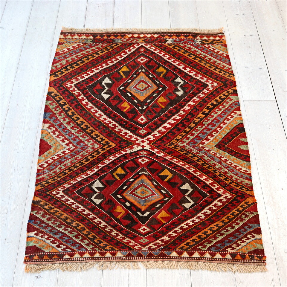 【15%OFFクーポン対象】オールドキリム チョルム ヤストゥク 98x63cm　２つのひし形メダリオン