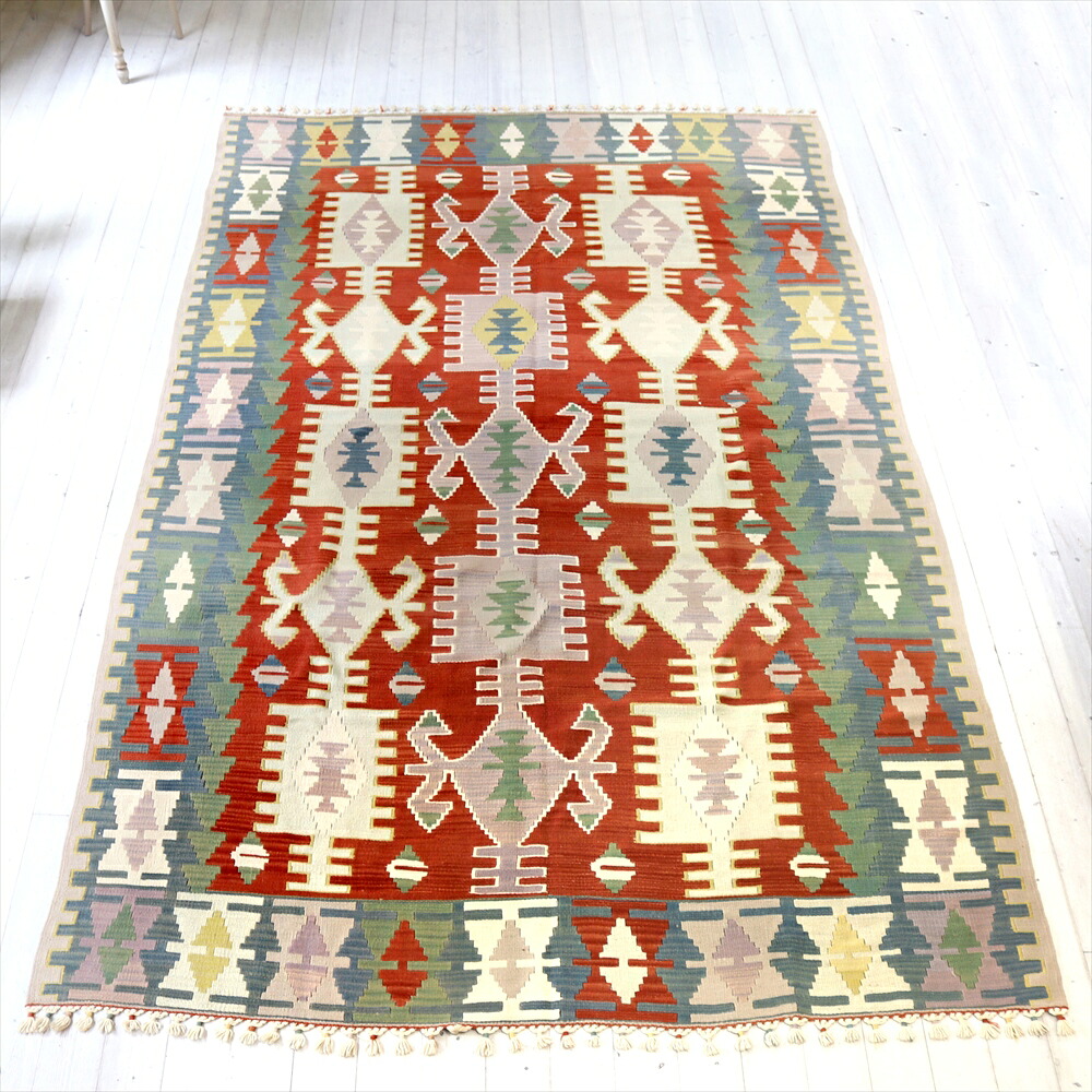 【15%OFFクーポン対象】やわらかな織りのカイセリ産キリム　ケッレ310×191cm ベレケットと雄羊の角