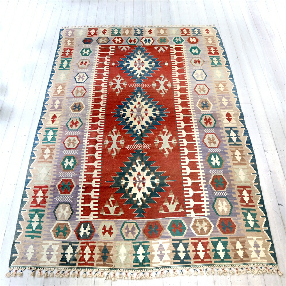 【15%OFFクーポン対象】やわらかな織りのカイセリ産キリム　ケッレ291×184cm ドラゴンのモチーフ