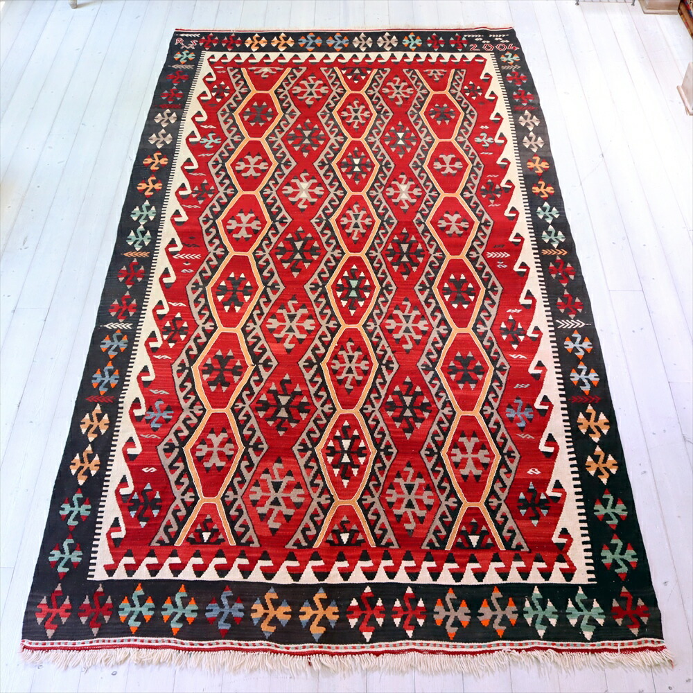 【15%OFFクーポン対象】カイセリキリム　ケッレサイズ280×156cm ドラゴンのモチーフと狼の足跡