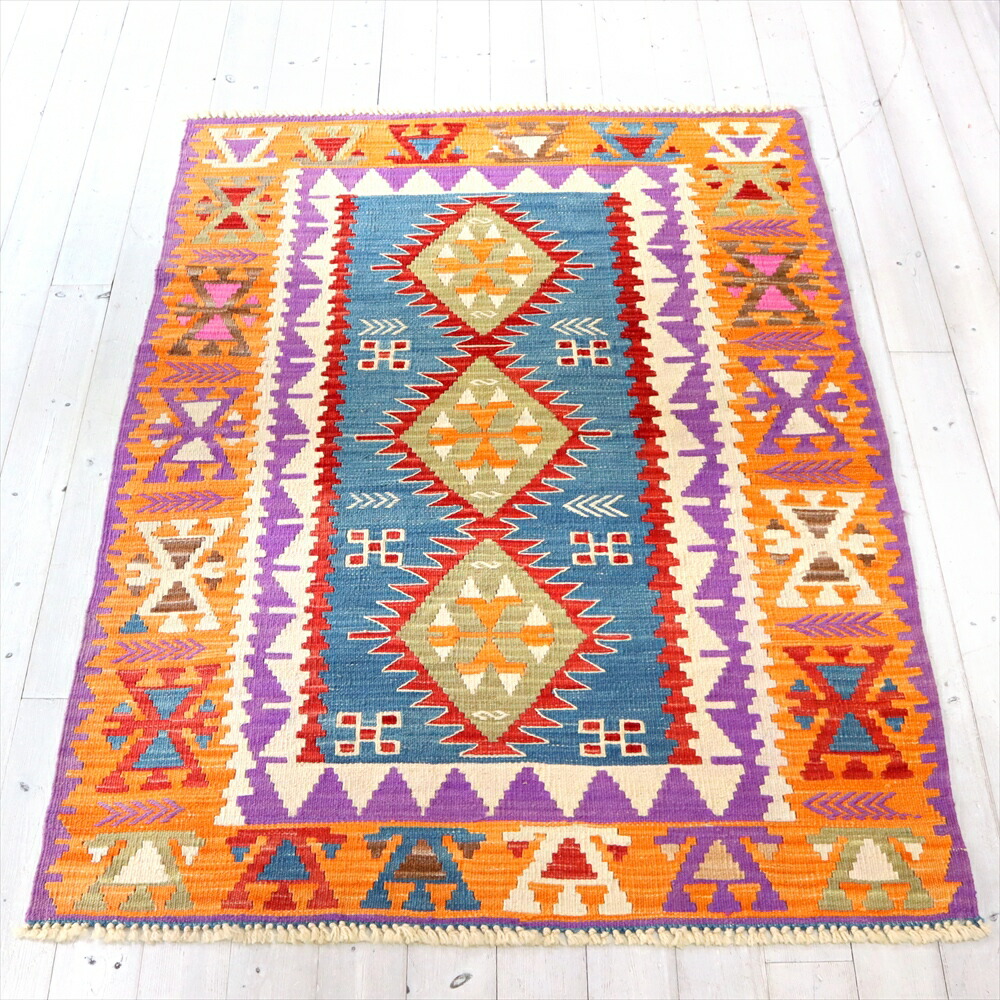 【15%OFFクーポン対象】キリム ラグ 手織り【1点もの】 169×122cm トルコ カイセリ産 ウール100% センターラグ セッヂャーデ /狼の足跡と麦の穂 37,180円