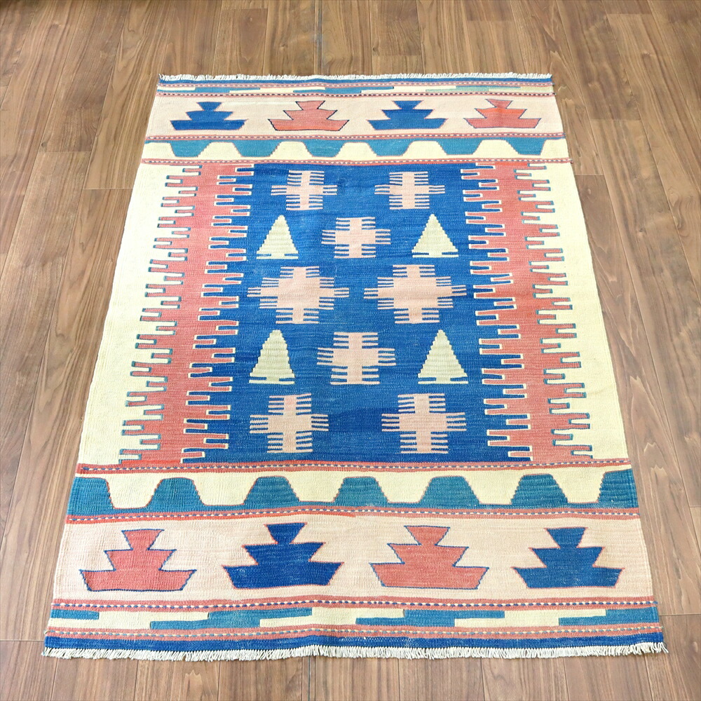 【15%OFFクーポン対象】トルコ手織りキリム・ウシャク172×117cm くしのモチーフ
