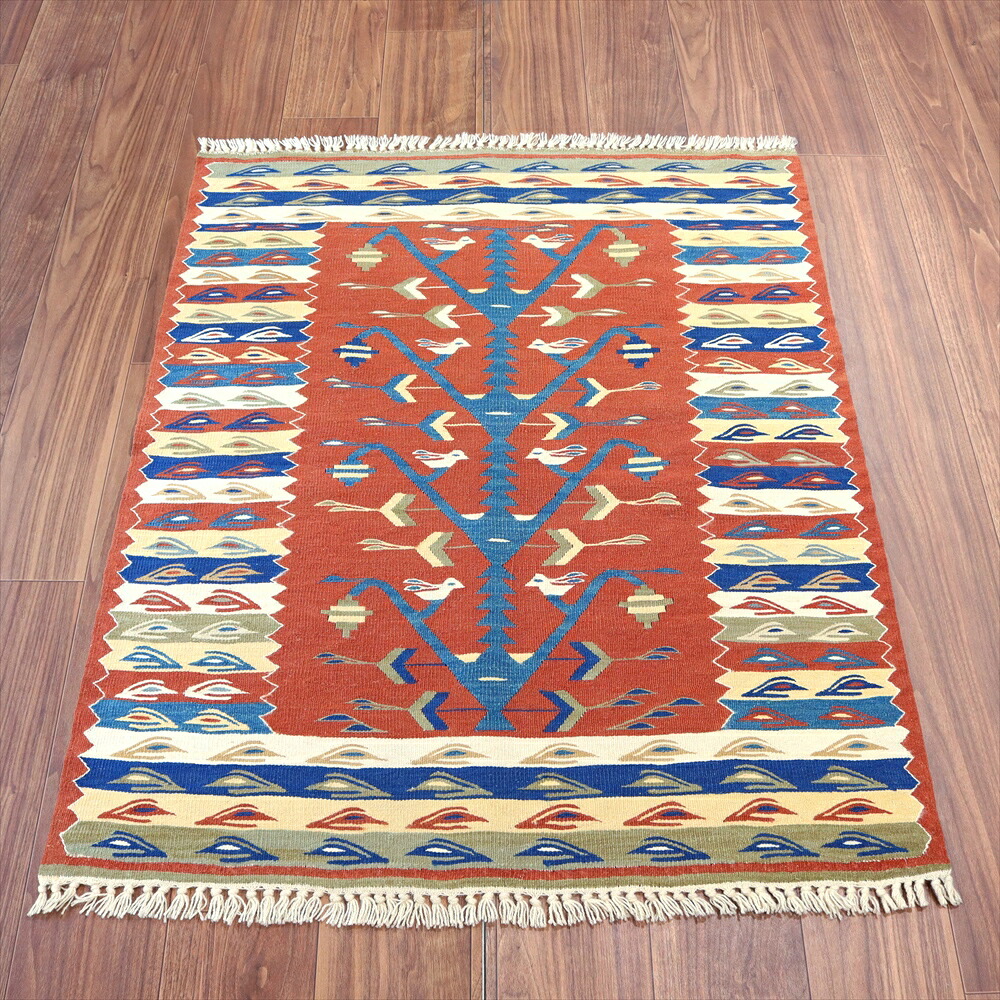 【15%OFFクーポン対象】トルコ手織りキリム・ウシャク114×92cm 生命の樹