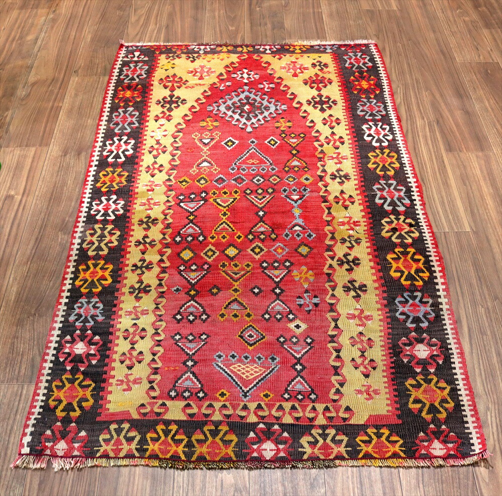 【15%OFFクーポン対象】オールドキリム シワス162×97cm 赤いミフラープ　花嫁の髪飾り