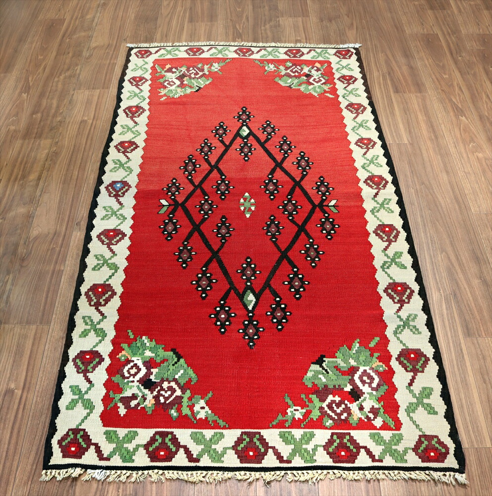 【15%OFFクーポン対象】オールドキリム シャルキョイ204×109cm 輪のような生命の樹 フラワーデザイン 72,600円