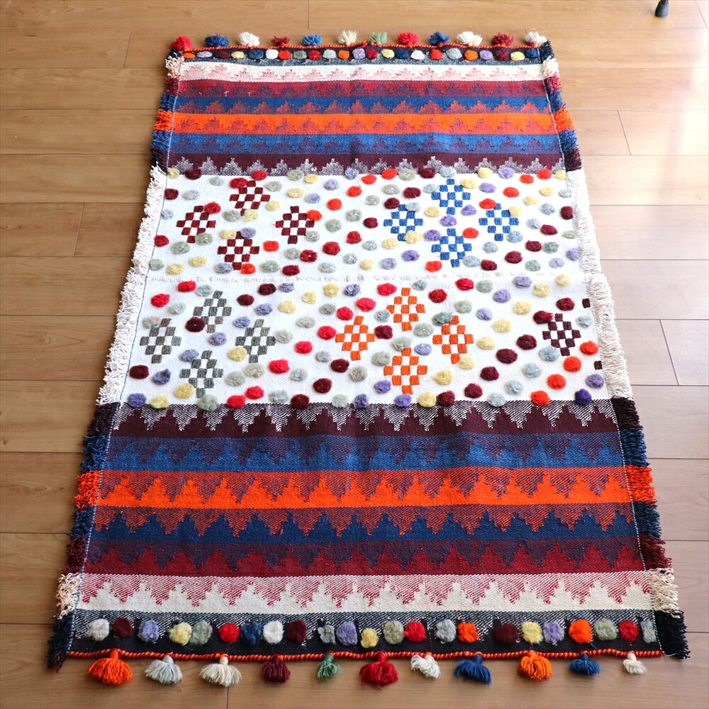 オールドジャジム　テント布83&times;142cmポンポンとジグザグストライプ｜ガラタバザール（キリム＆ラグ）