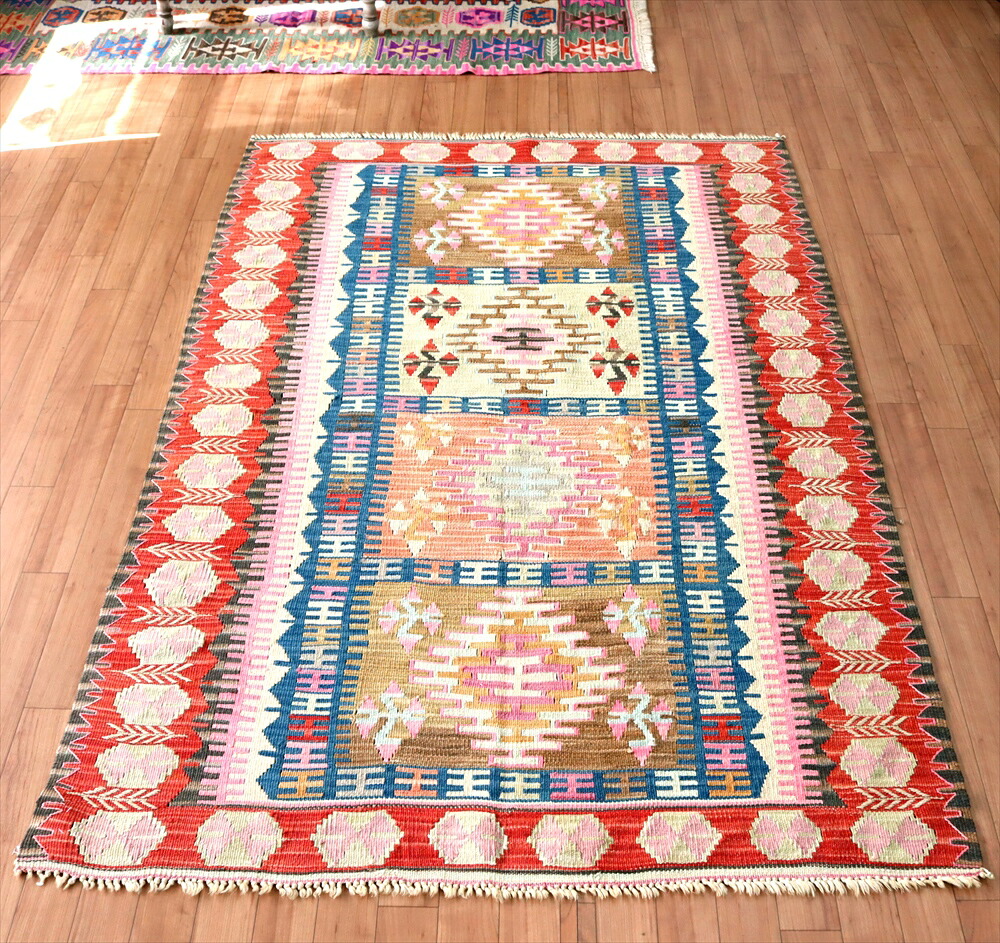 色にこだわるワンランク上のカイセリキリム182&times;124cmイーブルアイと狼の足跡｜ガラタバザール（キリム＆ラグ） 41,470円