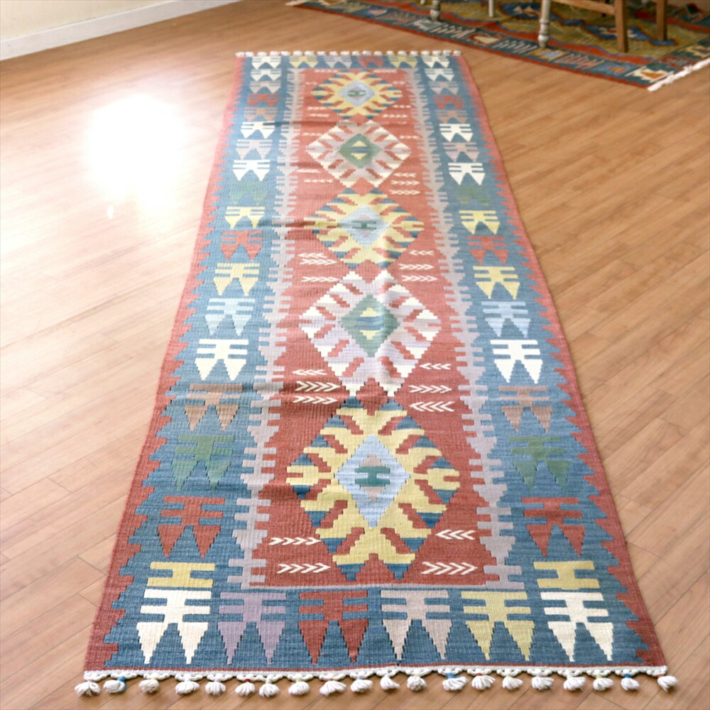 【15%OFFクーポン対象】トルコの手織りキリム【1点もの】 カイセリ329×88cm ドラゴンのモチーフ