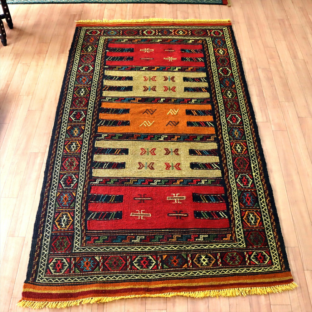 【15%OFFクーポン対象】グチャン イランの手織りキリム183×101cm ジジムの幾何学モチーフ