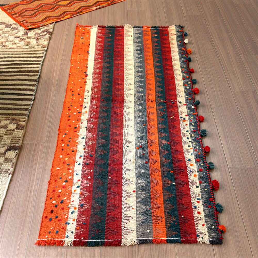 【15%OFFクーポン対象】オールドジャジム(テント装飾用)・カシュカイ族シラーズ176×74cm 暖色系のストライプ
