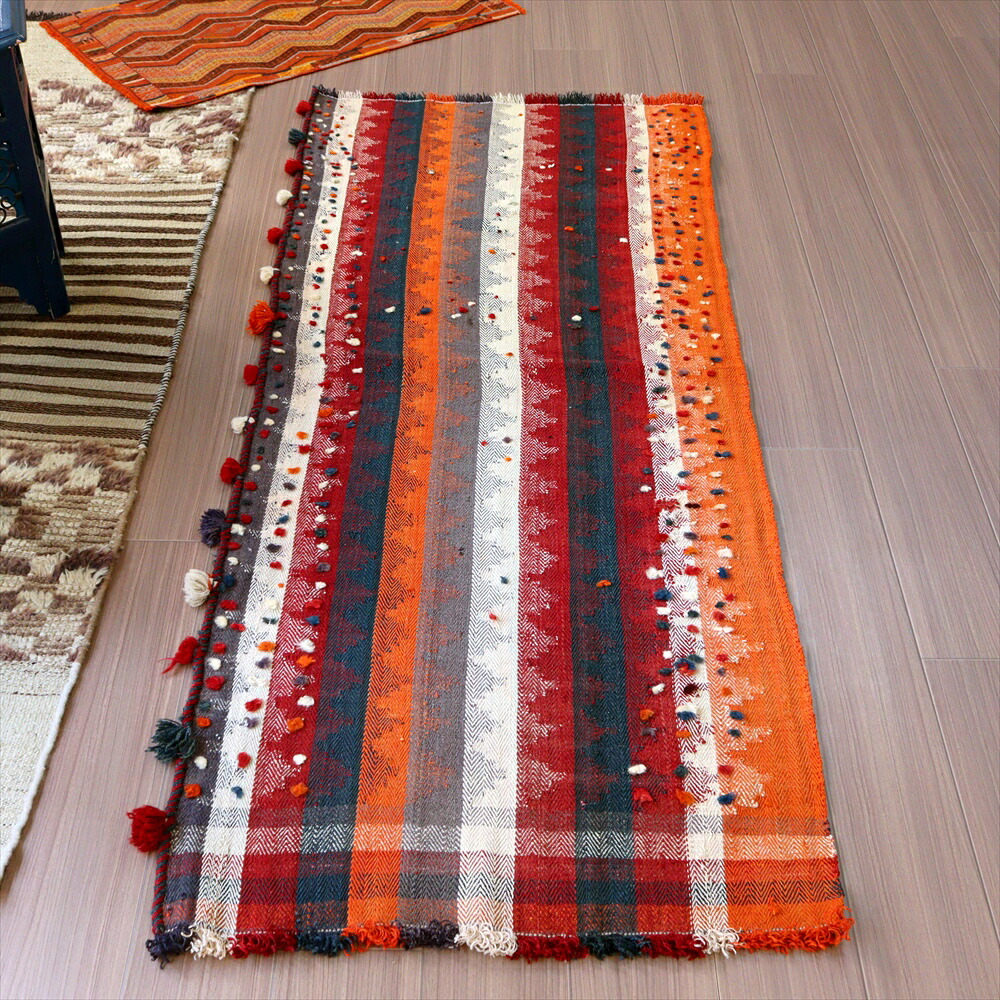 【15%OFFクーポン対象】オールドジャジム(テント装飾用)・カシュカイ族シラーズ183×77cm 暖色系のストライプ
