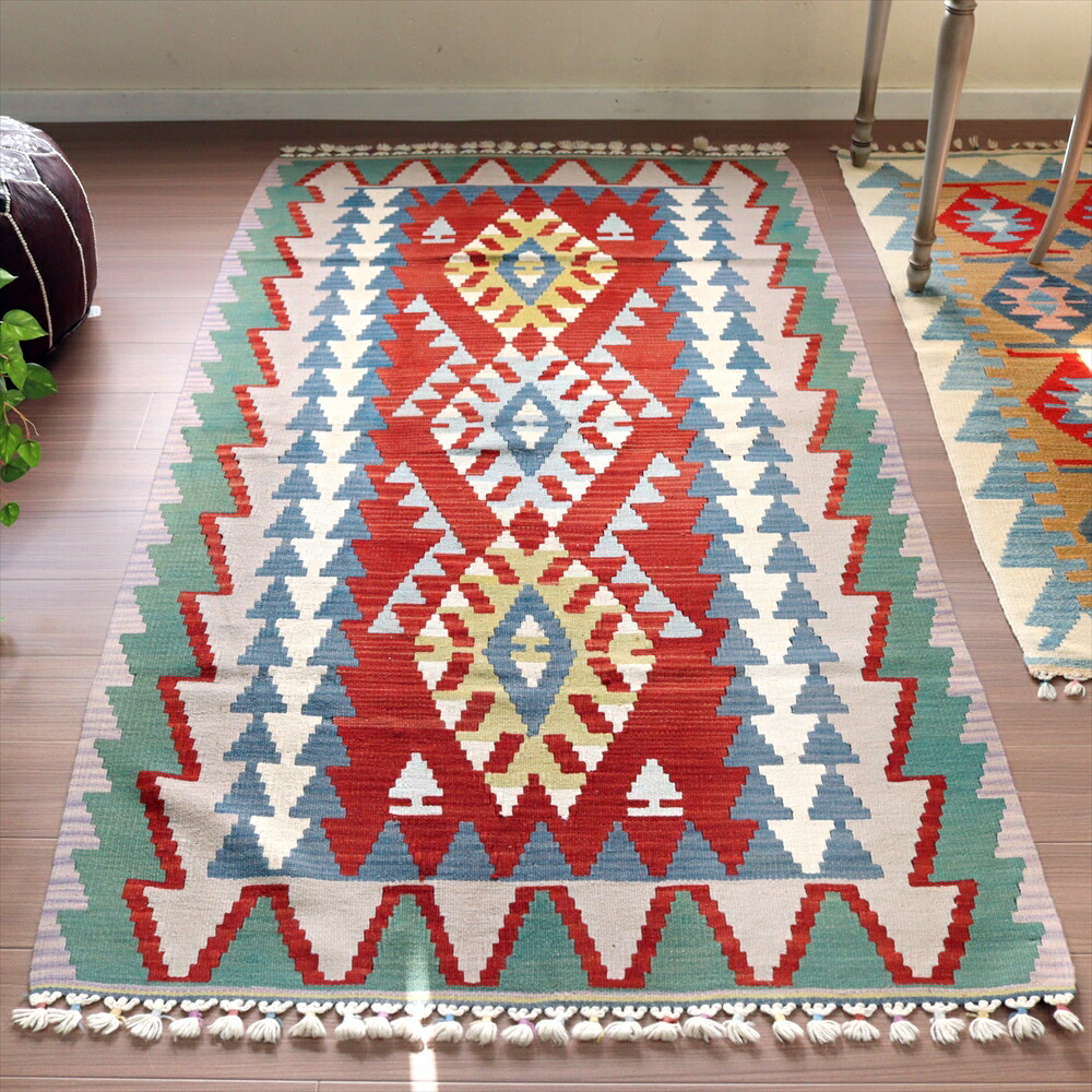 【15%OFFクーポン対象】トルコの手織りラグ カイセリキリム202×114cm ３つのドラゴン