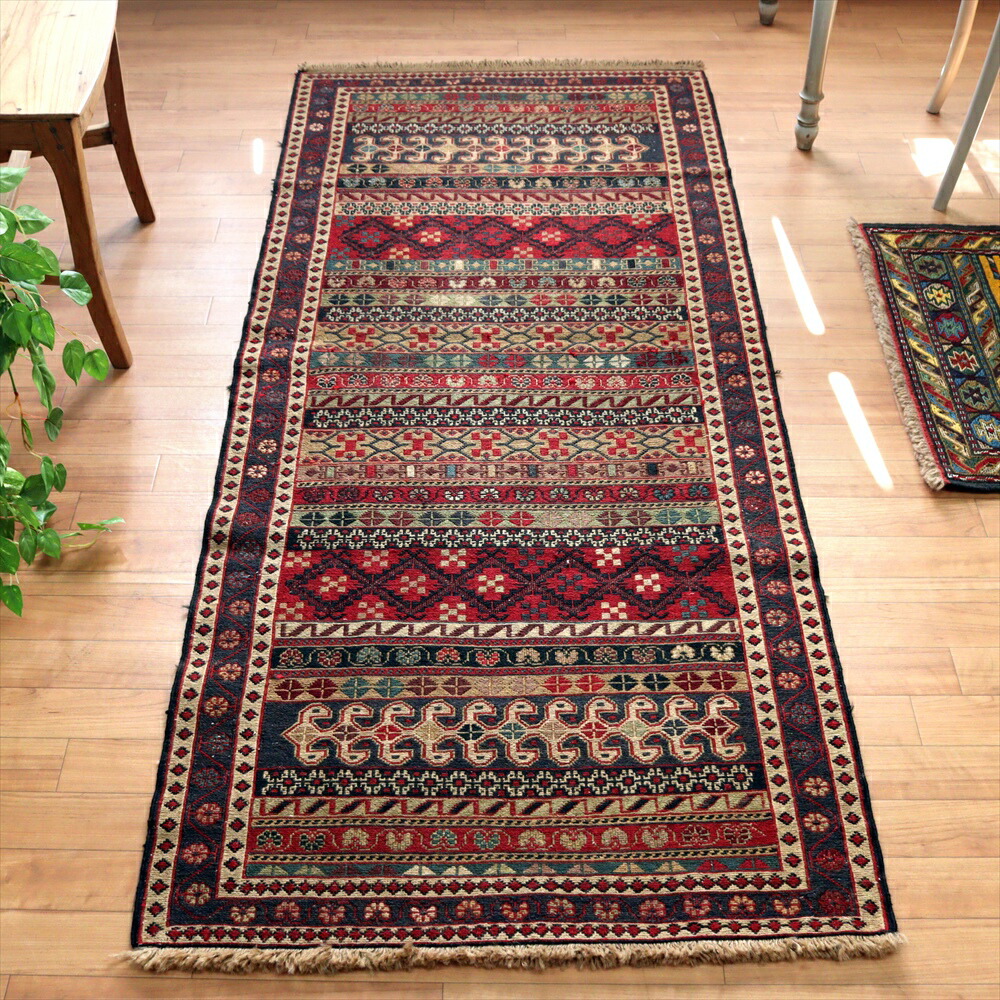 【15%OFFクーポン対象】イランの手織りキリム シルジャン189×81cm スマック織り ラフラ