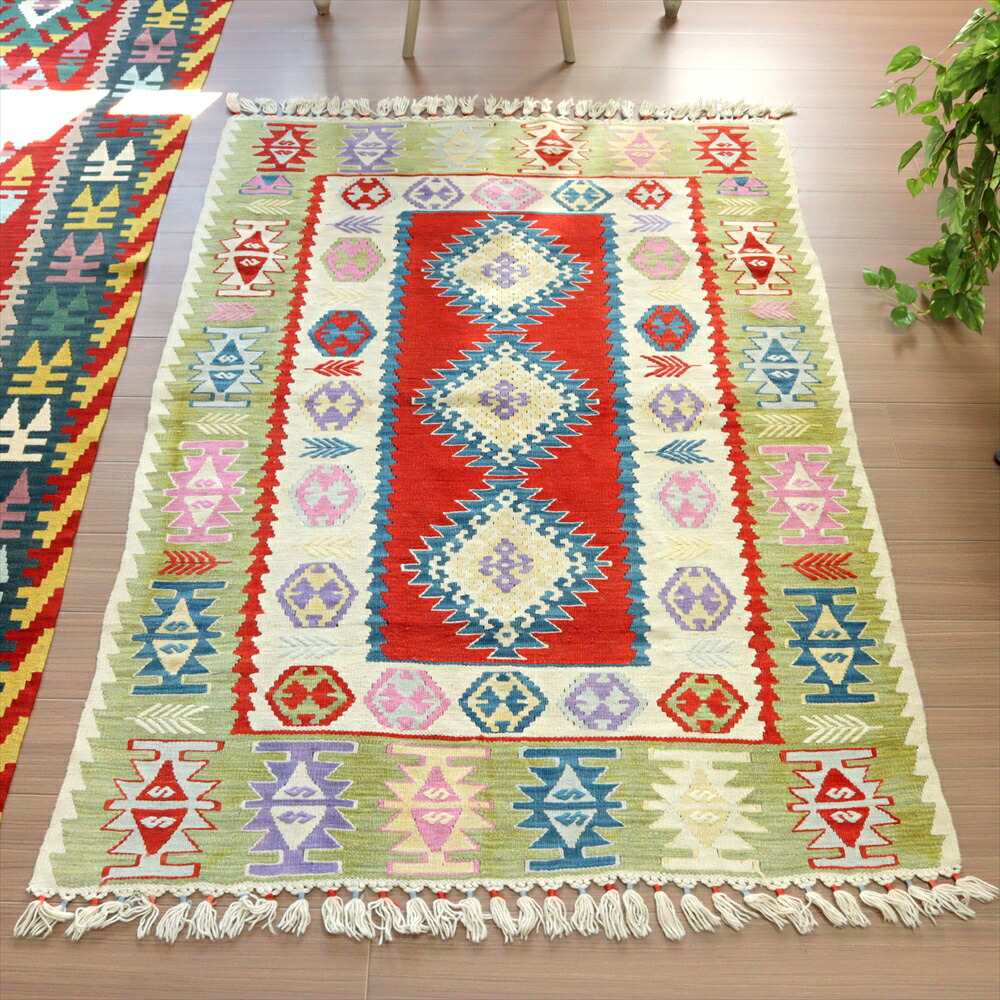 【15%OFFクーポン対象】トルコの手織りラグ カイセリ170×117cm ドラゴンと麦の穂