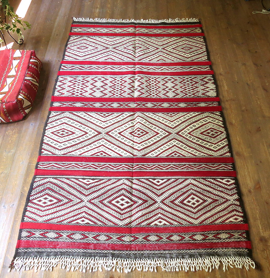 【15%OFFクーポン対象】オールドキリム モロッコ　Zaiane ゼアン 219×127cm 細かく複雑なジジム織り
