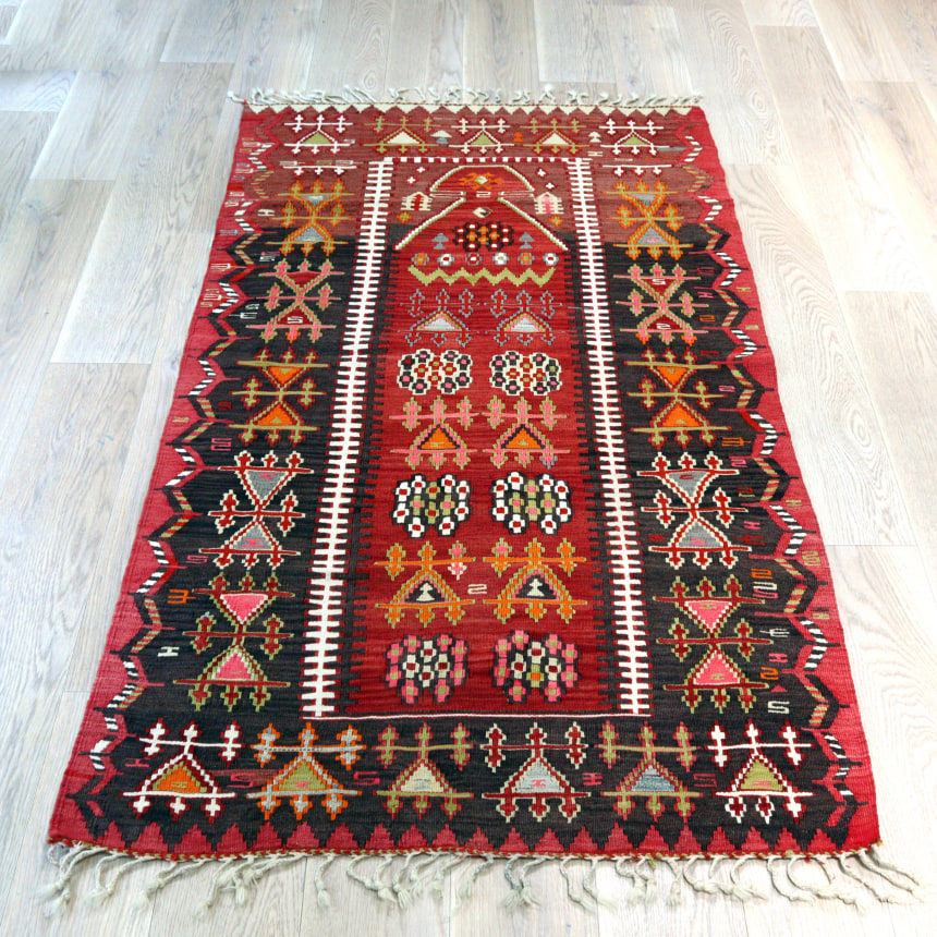【15%OFFクーポン対象】オールドキリム シワス 207×106cm ミフラープと髪飾り