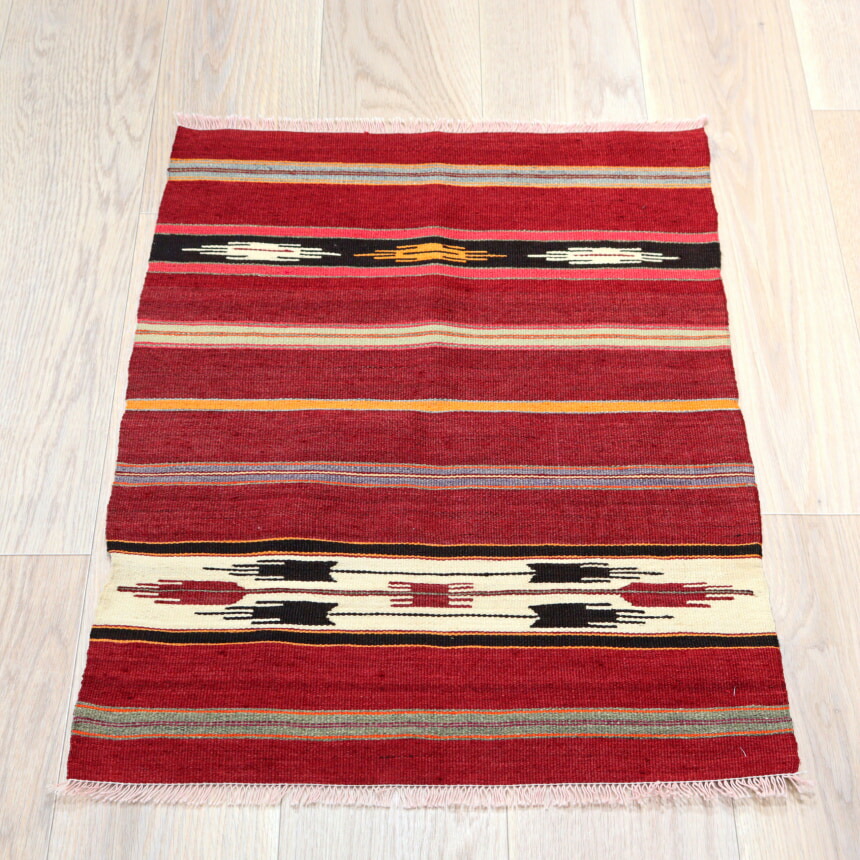 【15%OFFクーポン対象】オールドキリム シリフケ ストライプ 82×59cm 細かく薄手の織り テント布