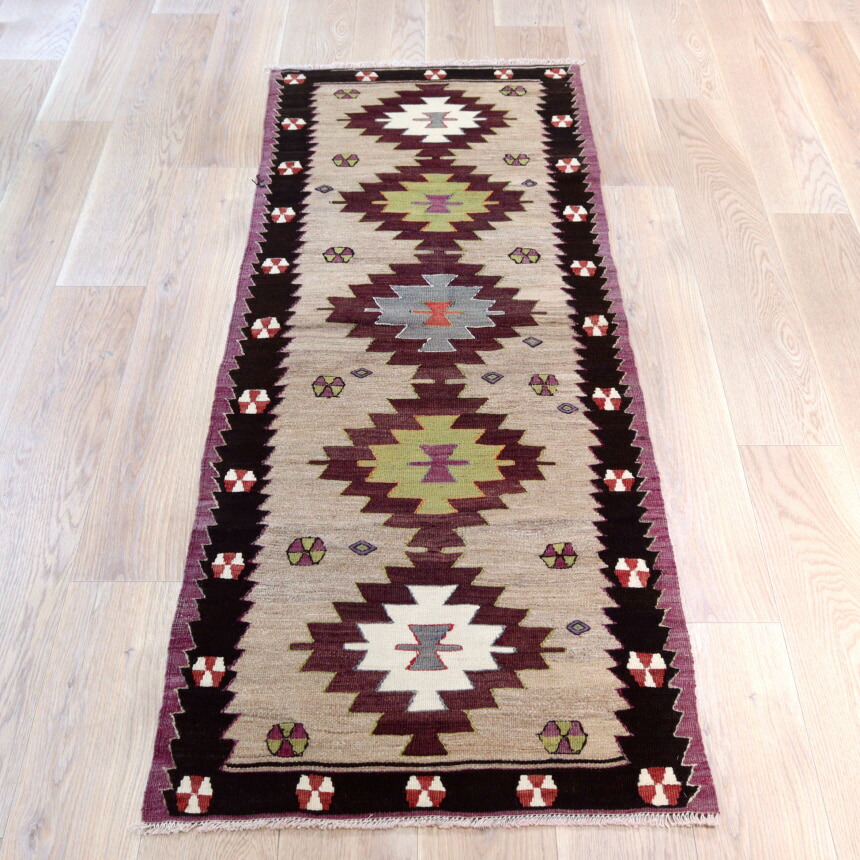 【15%OFFクーポン対象】オールドキリム ムート ランナー 212×77cm ５つのひし形 72,600円