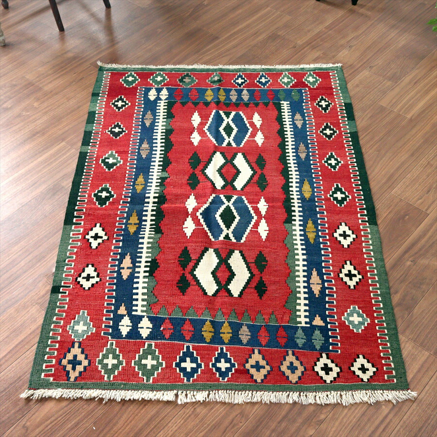 【15%OFFクーポン対象】オールドキリム コンヤ 147×104cm 幾何学モチーフ レッド