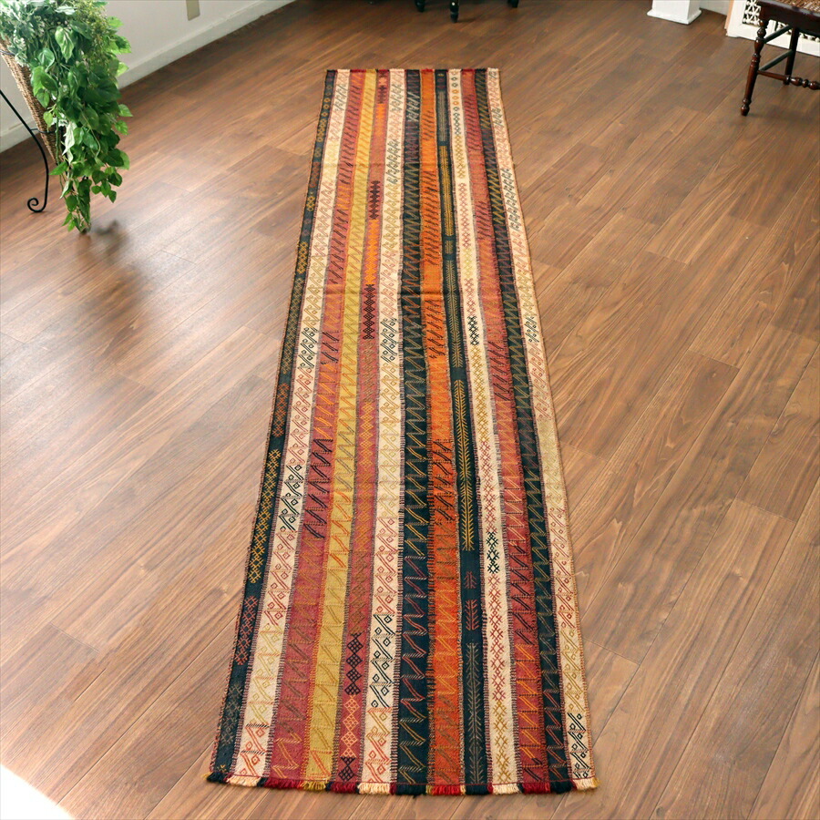 【15%OFFクーポン対象】オールドキリム シワス 302×71cm フラグメント 細長いサイズ ストライプ