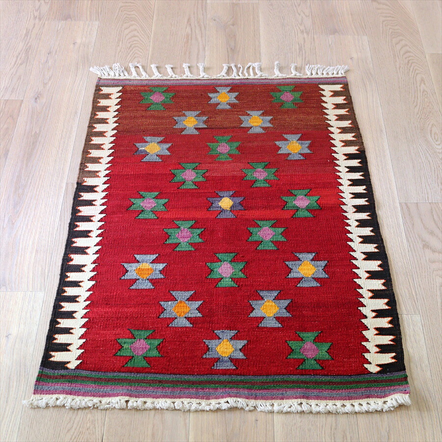 【15%OFFクーポン対象】オールドキリム チャル 123×81cm イーブルアイ レッド