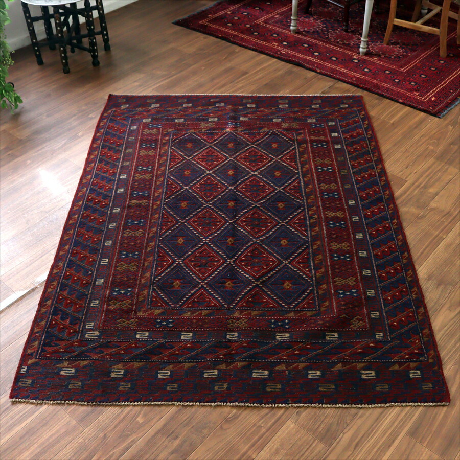 【15%OFFクーポン対象】アフガンキリム アフガニスタン ミシュワニ 193×143cm 連続する幾何学模様