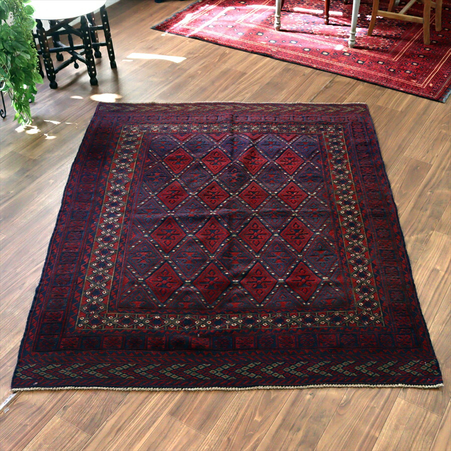 【15%OFFクーポン対象】アフガンキリム アフガニスタン ミシュワニ 183×146cm 連続する幾何学模様