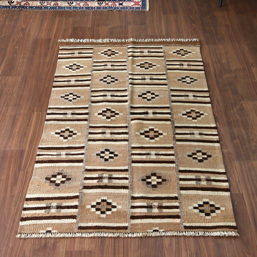 【15%OFFクーポン対象】トルコの手織りキリム カルス 176×109cm 幾何学モチーフ ブラウン