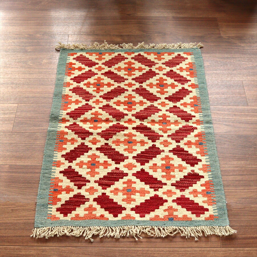 【15%OFFクーポン対象】カシュカイキリム イラン 手織り 89×61cm カラフルな幾何学モチーフ 10,153円