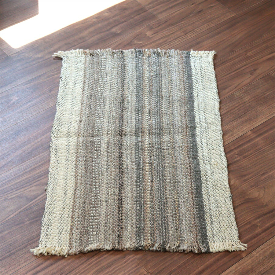 【15%OFFクーポン対象】トルコの手織りキリム カルス 76×51cm ブラウン＆アイボリー ストライプ