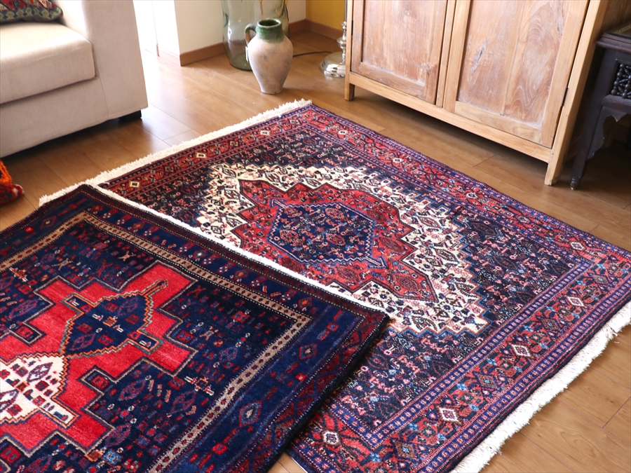 【楽天市場】トライバルラグ・イランの絨毯/リビングサイズ・セッヂャーデ154×120cmサナンダージ/六角形のメダリオン・アラベスク模様