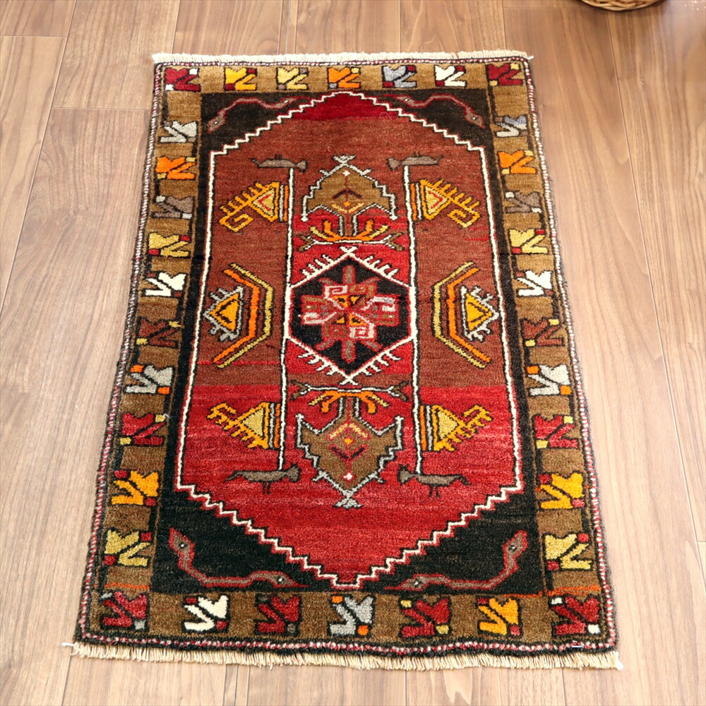 【15%OFFクーポン対象】トルコじゅうたん・ヤストゥク89×53cm シワス・レッド＆ブラウン