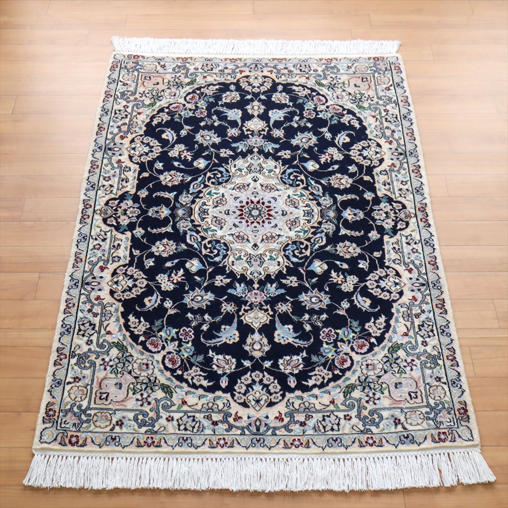 楽天市場】ペルシャ絨毯 ナイン産 6L126×86cmピーコックブルー