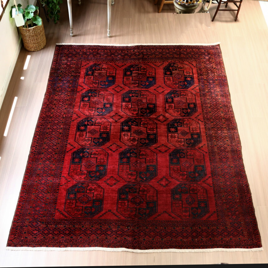 楽天市場】手織り絨毯 赤 トルクメン エルサリ族 131×101cm