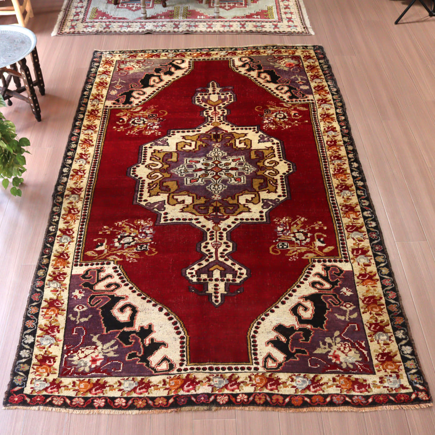 シャビーレッド60×191 メダリオン　ランナー　ロング　トルコヴィンテージラグ シャビーレッド60×191 メダリオン ランナー ロング トルコ