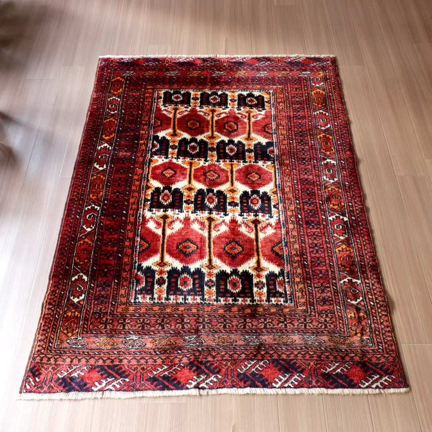 楽天市場】手織り絨毯 赤 トルクメン エルサリ族 131×101cm