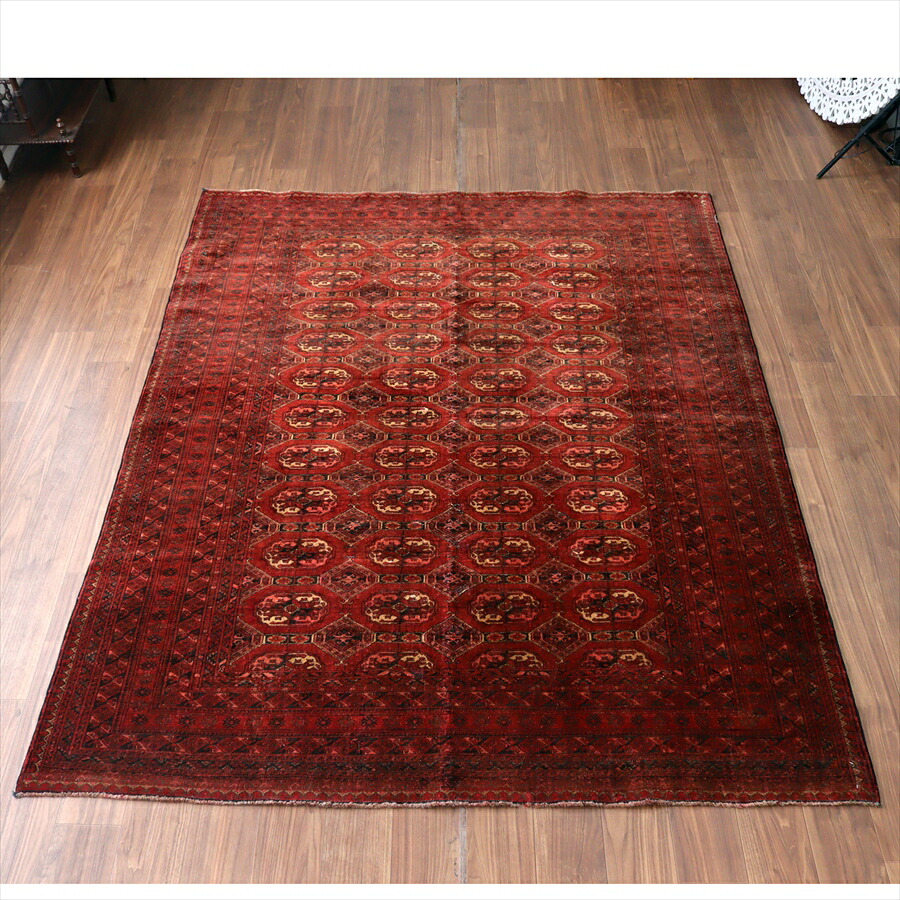 【15%OFFクーポン対象】クンドゥズ アフガン絨毯 247×196cm 手織りラグ 細かな織りの幾何学モチーフ