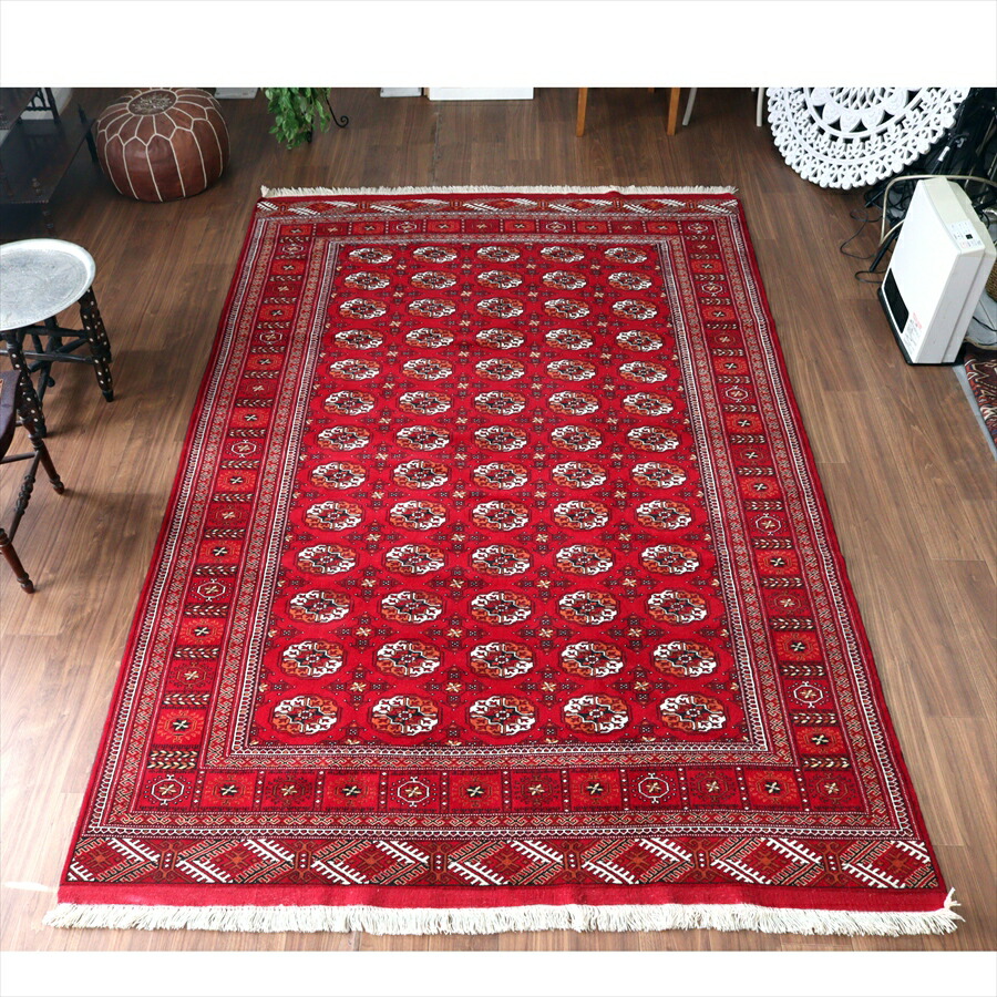【15%OFFクーポン対象】トライバルラグ トルクメン 300×200cm 連なるギュル文様