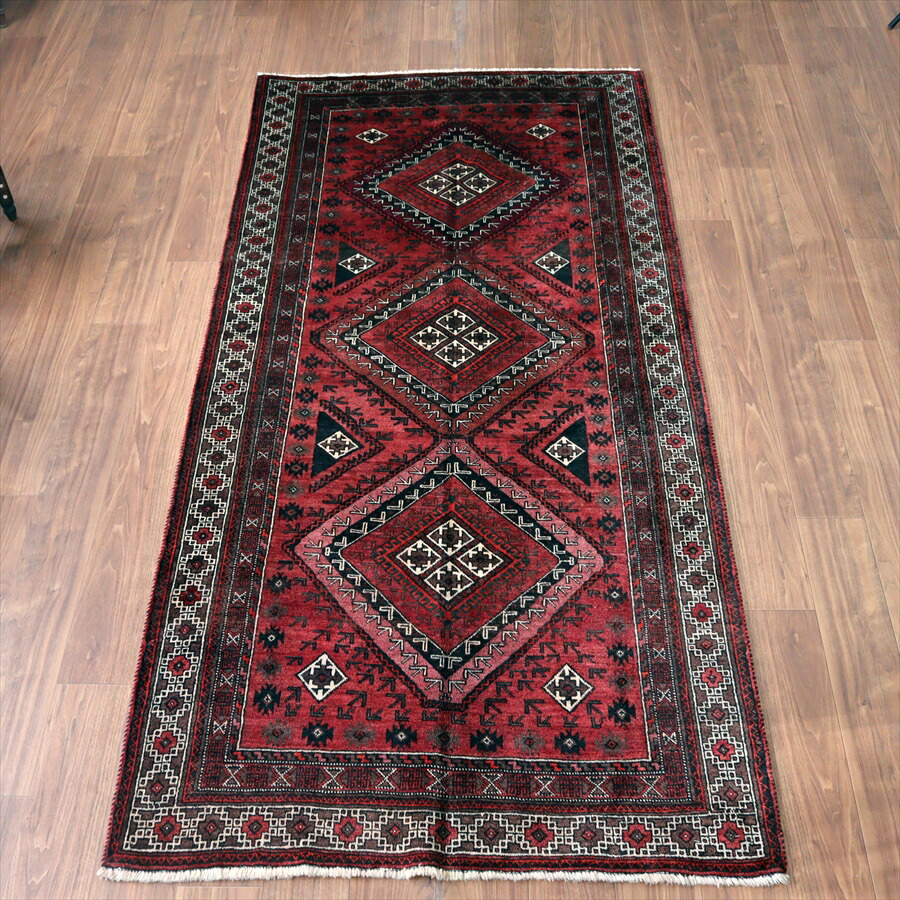 【15%OFFクーポン対象】トライバルラグ バルーチ 249×123cm 部族絨毯 ３つのメダリオン