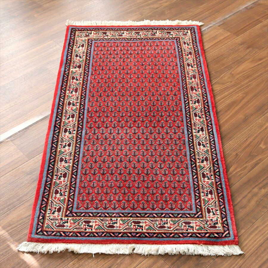 【15%OFFクーポン対象】イランの手織りラグ サルーク 131×59cm ボテ ペイズリーのモチーフ レッド