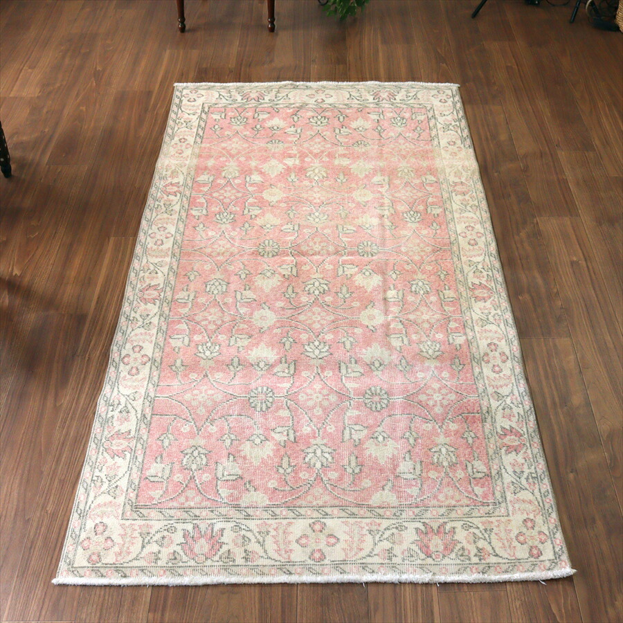【15%OFFクーポン対象】オールドラグ ヴィンテージウォッシュ 210×113cm ウスパルタ 連なる花 レッド