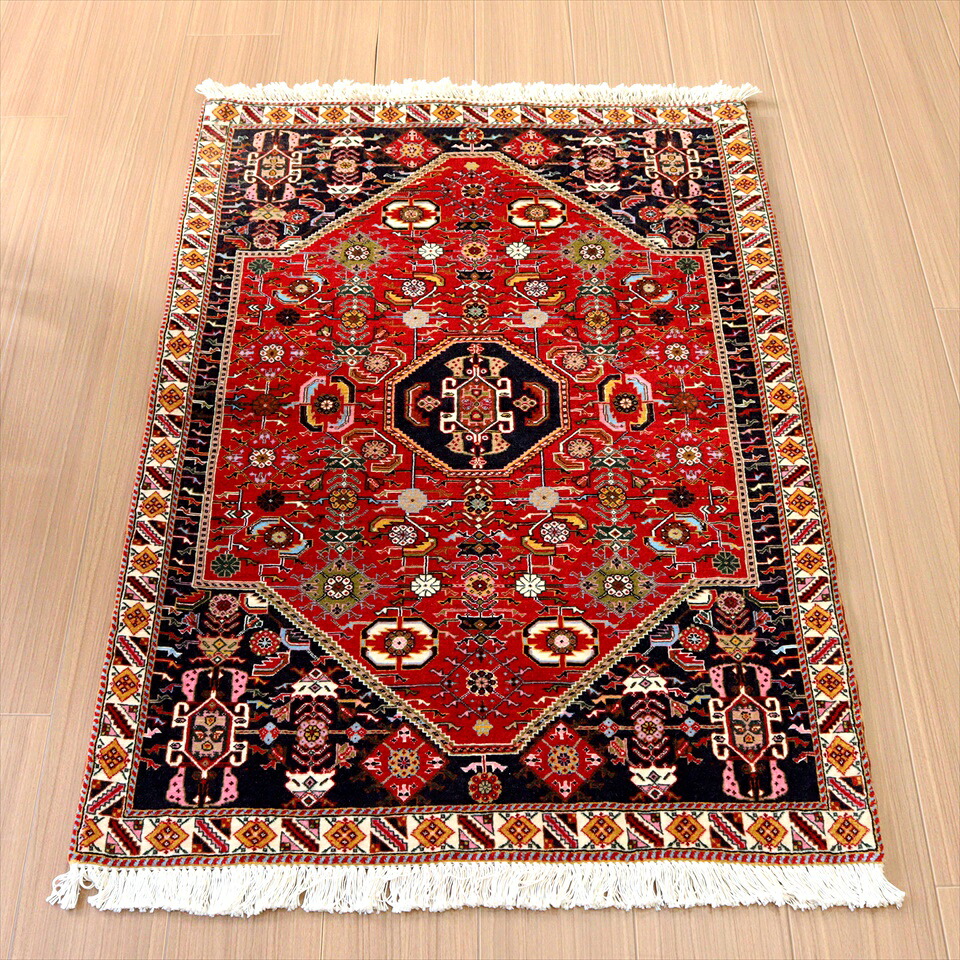 【15%OFFクーポン対象】ギャッベ カシュクーリ 部族絨毯 120×82cm レッドの六角メダリオン